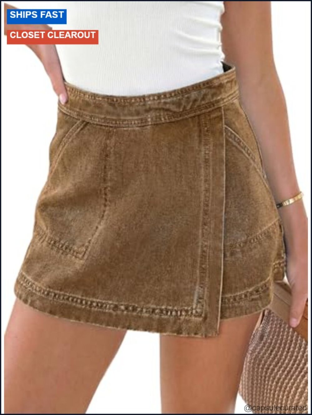 High Waisted Denim Skorts with Shorts Underneath Stretchy Mini Skirt